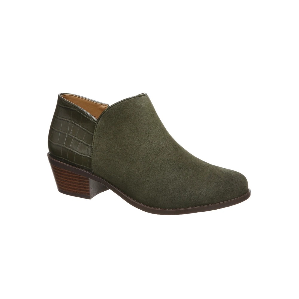 Vionic Boots Womens 10 Wide Olive Green Marissa Suede Croc Leather Ankle Booties